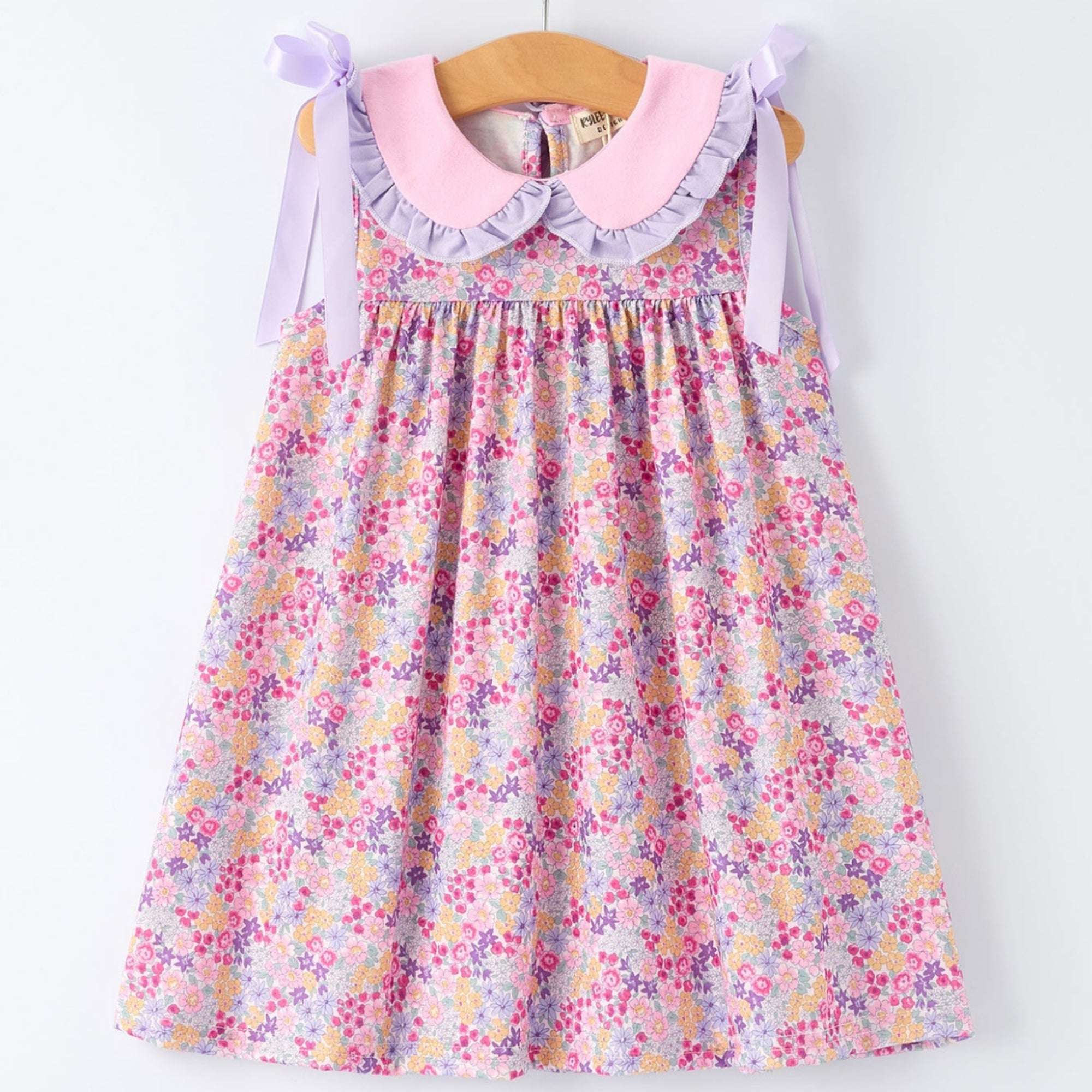 Girls Summer Purple Floral Dress with Bow and Ruffles