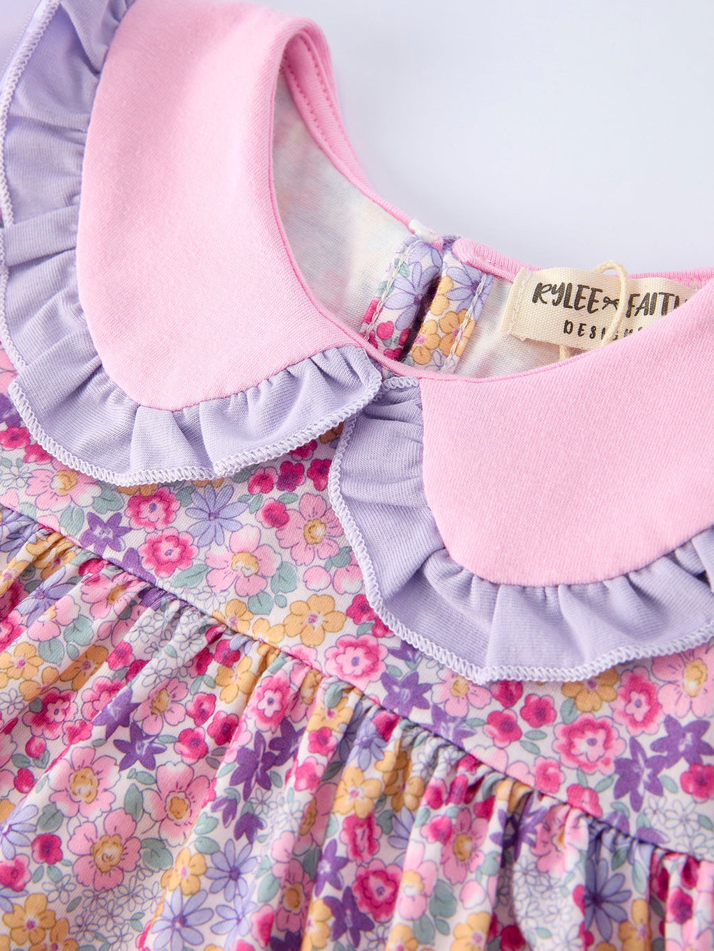 Girls Summer Purple Floral Dress with Bow and Ruffles