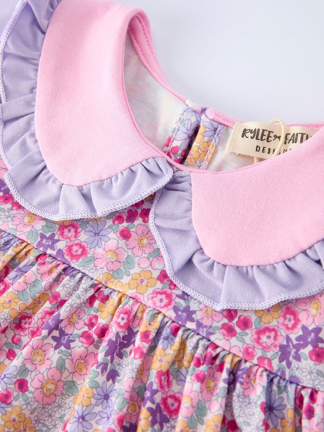 Girls Summer Purple Floral Dress with Bow and Ruffles