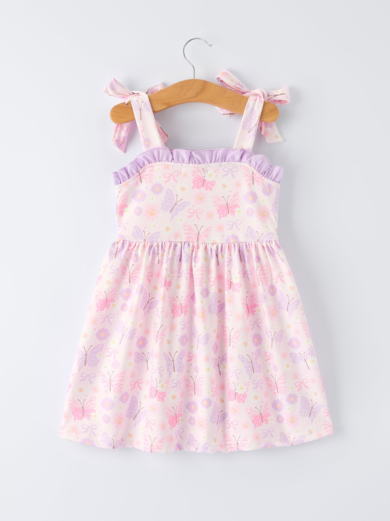 Baby Girls Butterfly Embroidered Smocked Dress with Bow