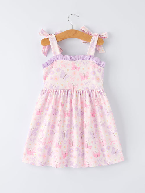 Baby Girls Butterfly Embroidered Smocked Dress with Bow