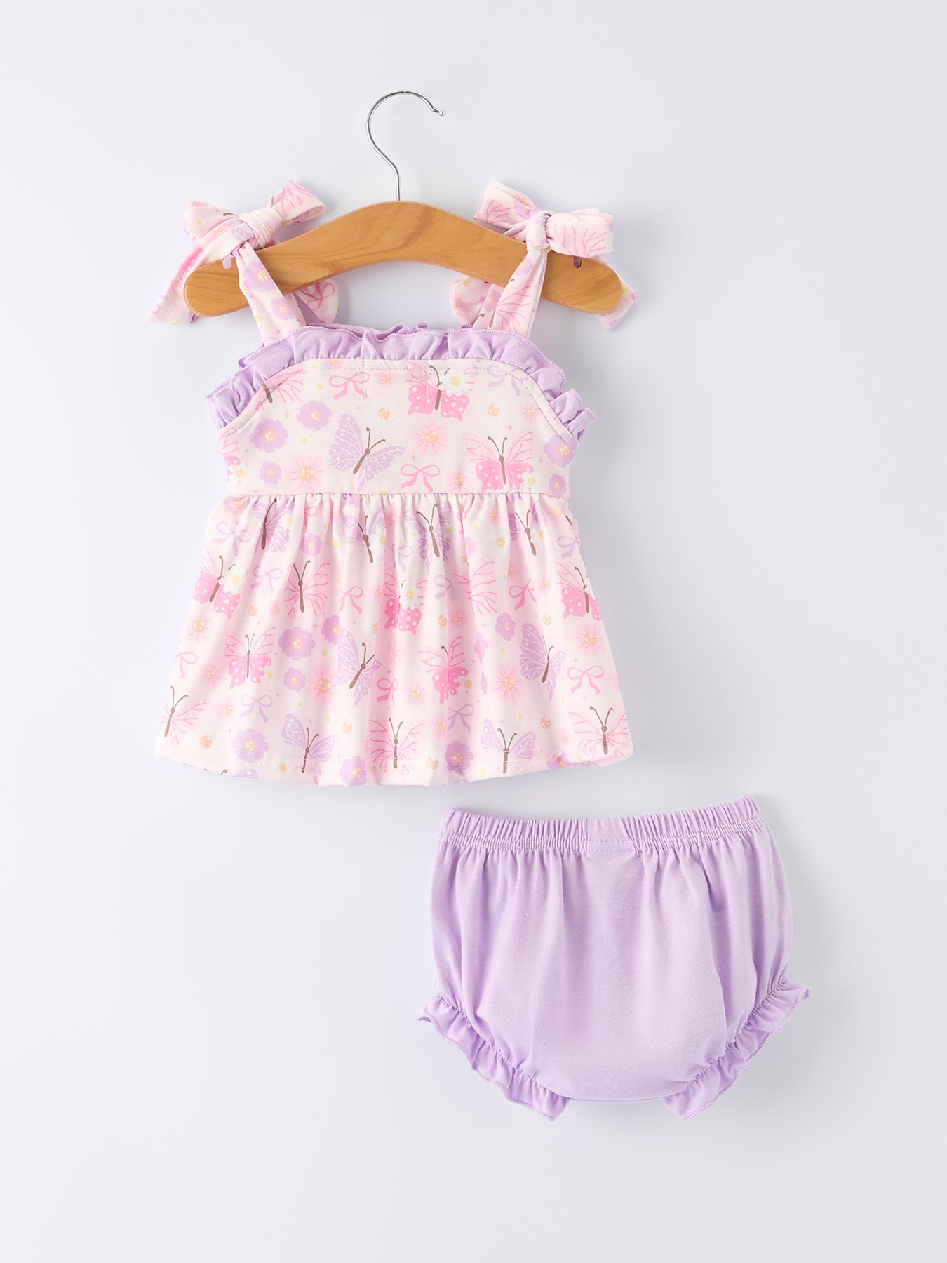 Baby Girls Butterfly Embroidered Smocked Bloomers Set with Bow