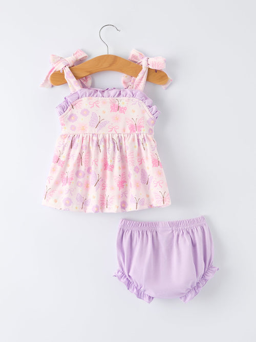Baby Girls Butterfly Embroidered Smocked Bloomers Set with Bow