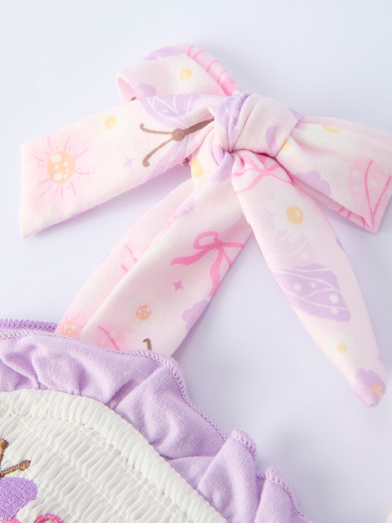 Baby Girls Butterfly Embroidered Smocked Bloomers Set with Bow