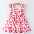 Girls Spring Strawberry Bow Print Dress - 100% Cotton Summer Dress