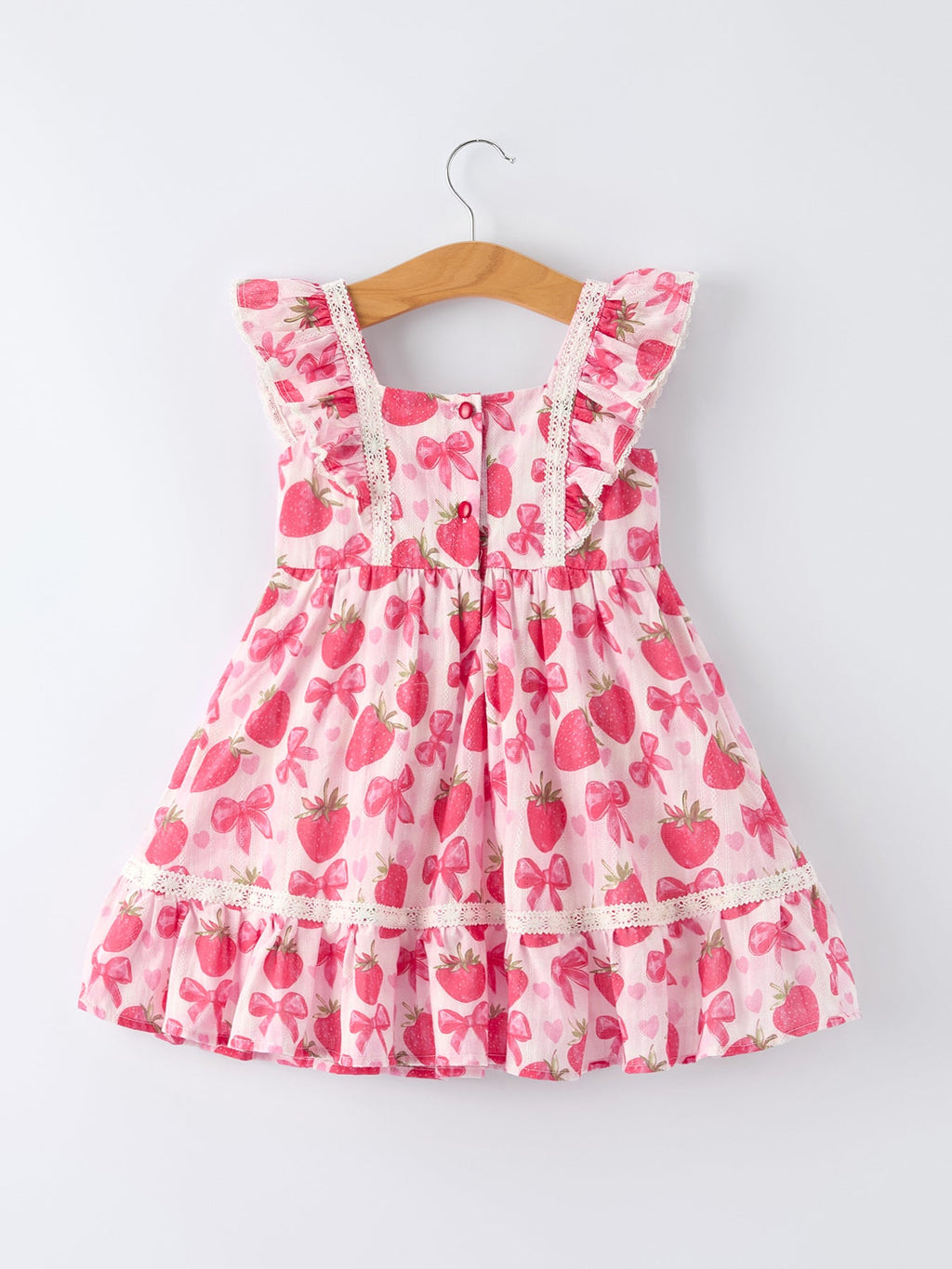 Girls Spring Strawberry Bow Print Dress - 100% Cotton Summer Dress