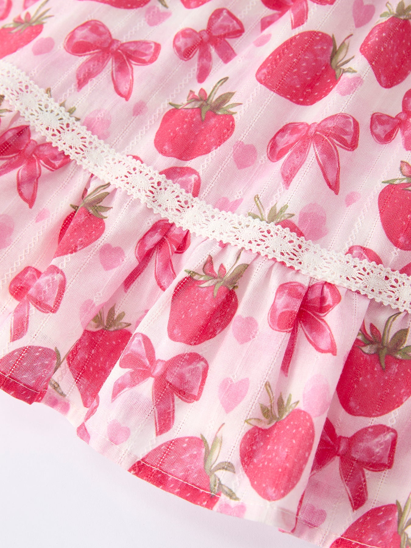 Girls Spring Strawberry Bow Print Dress - 100% Cotton Summer Dress
