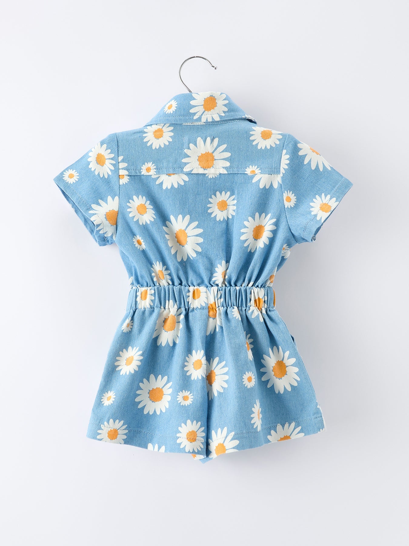 Girls Spring Daisy Blue Denim Jumpsuit - Cotton Blend One-Piece Outfit