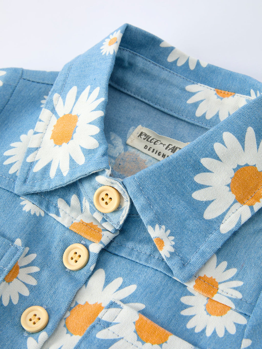 Girls Spring Daisy Blue Denim Jumpsuit - Cotton Blend One-Piece Outfit