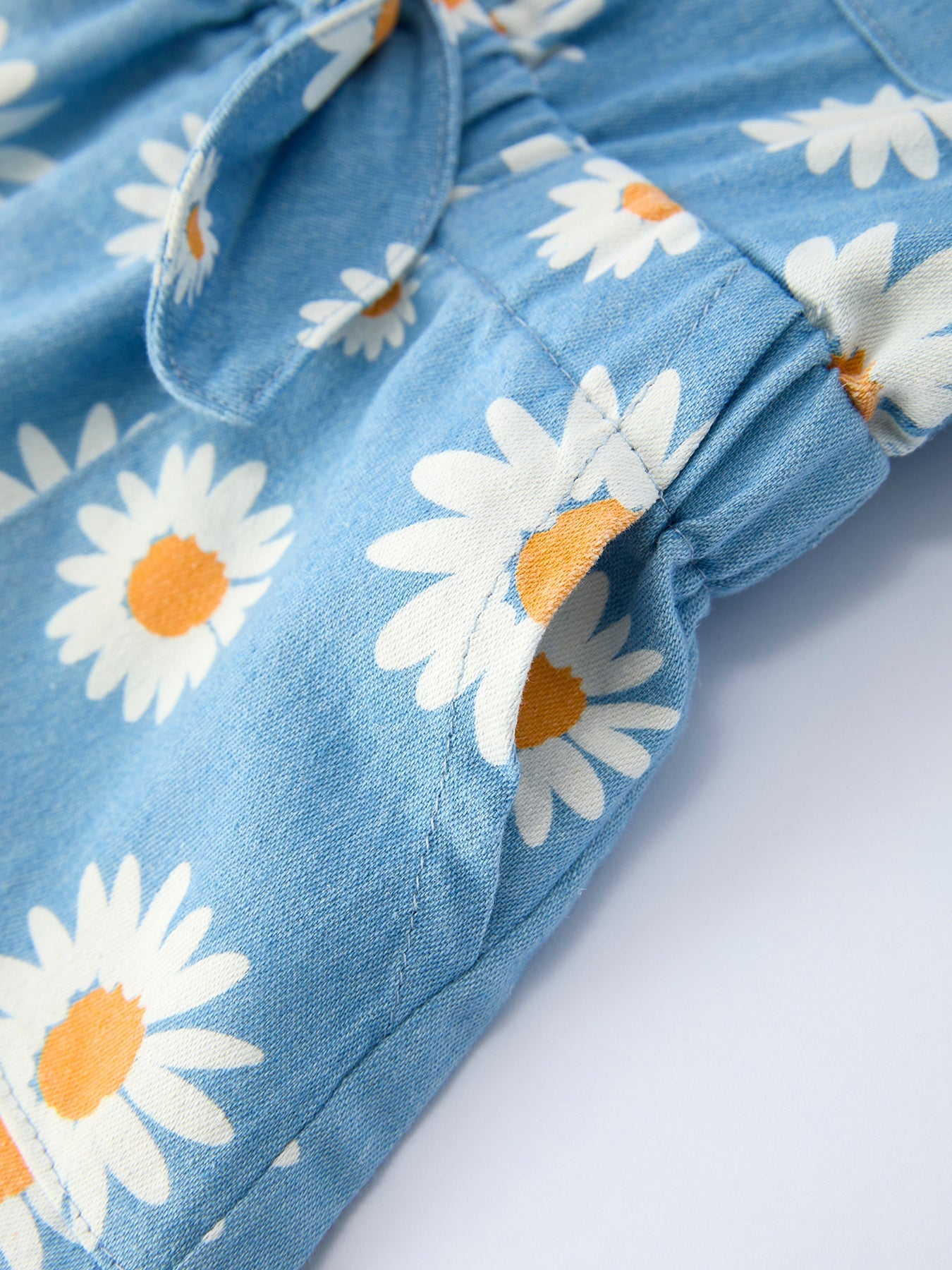 Girls Spring Daisy Blue Denim Jumpsuit - Cotton Blend One-Piece Outfit