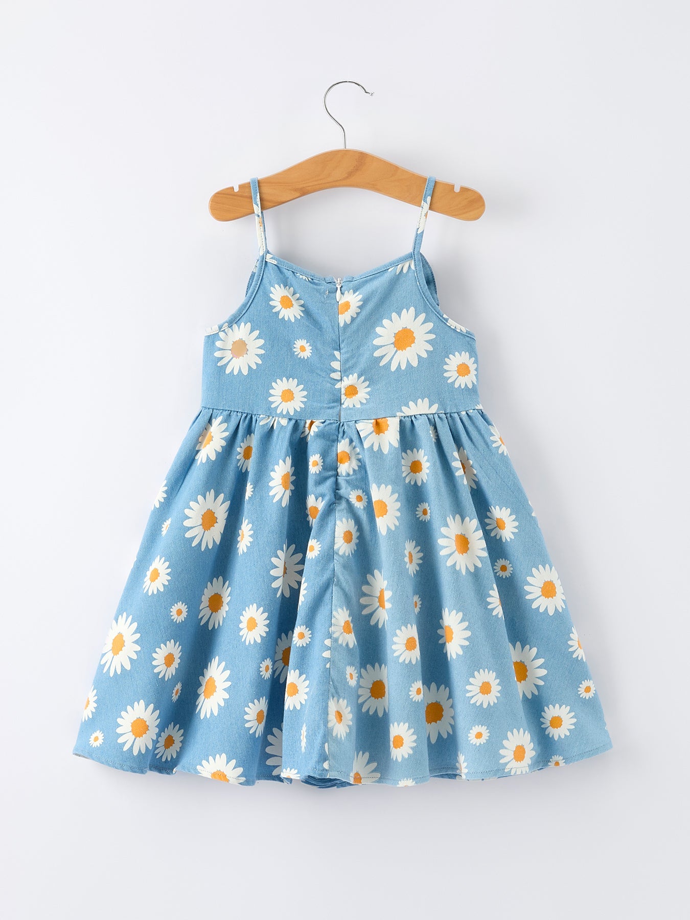 Girls Spring Daisy Blue Denim Dress - Cotton Blend Casual Dress