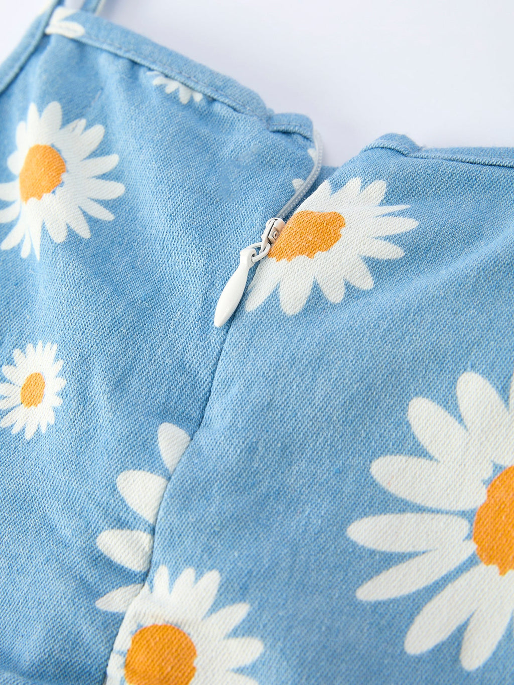 Girls Spring Daisy Blue Denim Dress - Cotton Blend Casual Dress