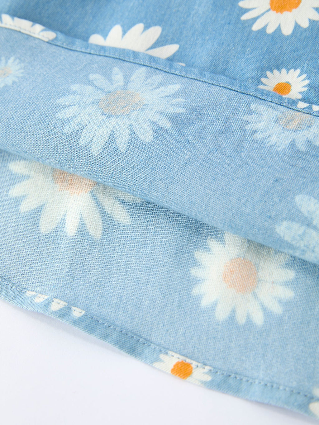 Girls Spring Daisy Blue Denim Dress - Cotton Blend Casual Dress