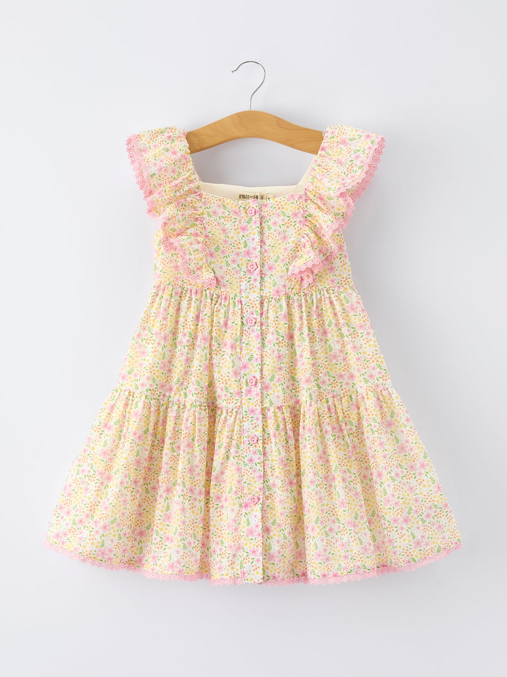 Girls Spring Floral Ruffle Dress with Bow Straw Hat Set - 100% Cotton
