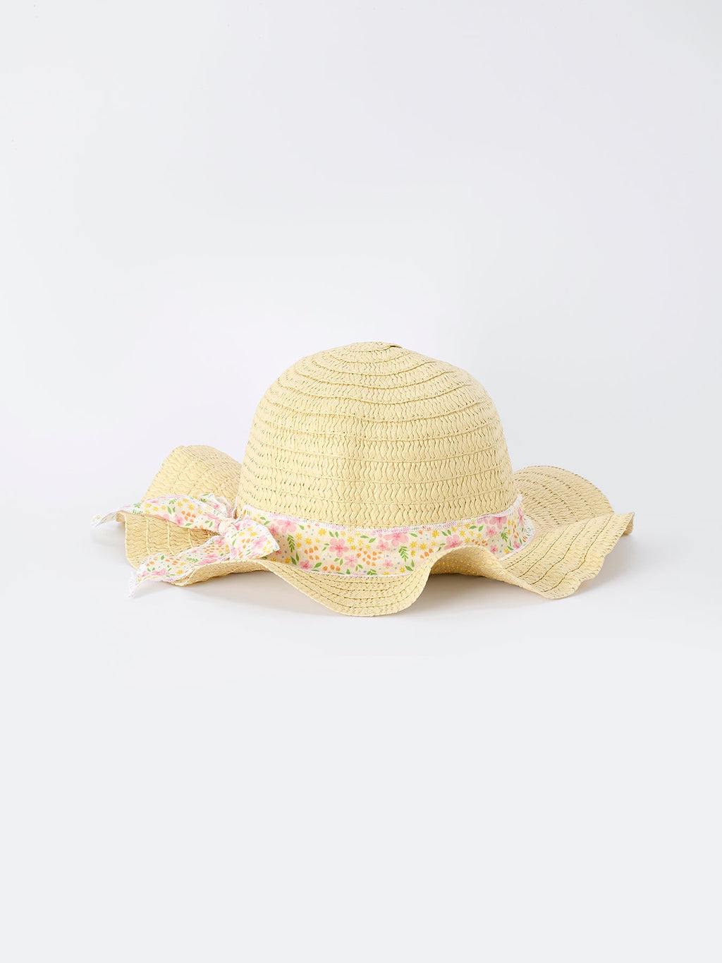 Girls Spring Floral Ruffle Dress with Bow Straw Hat Set - 100% Cotton
