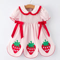 Girls Plaid Smocked Dress with Strawberry Applique - 100% Cotton