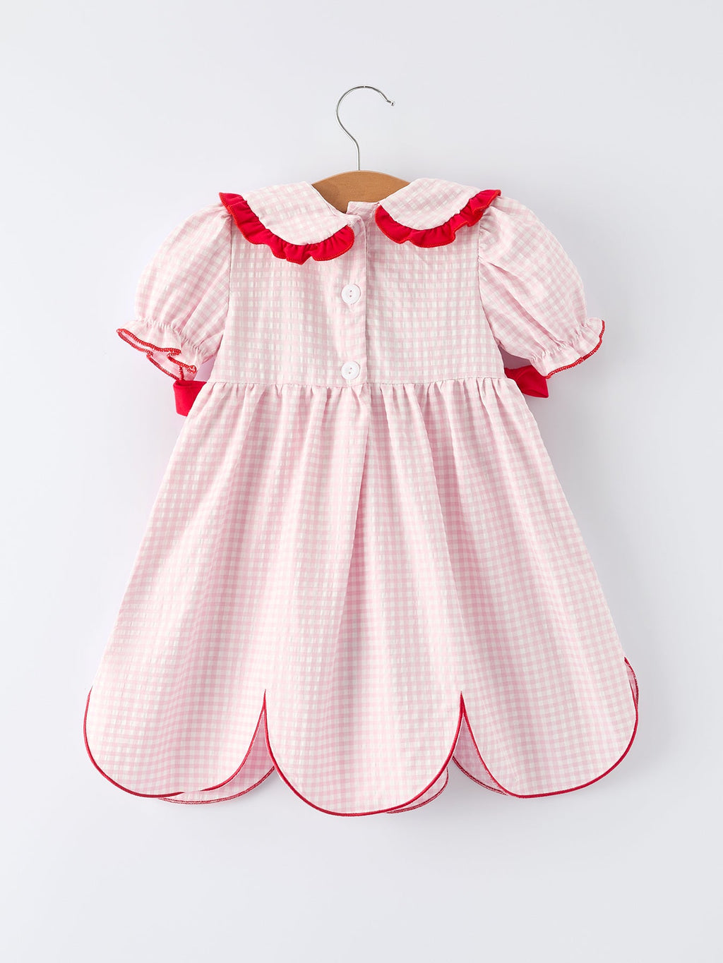 Girls Plaid Smocked Dress with Strawberry Applique - 100% Cotton