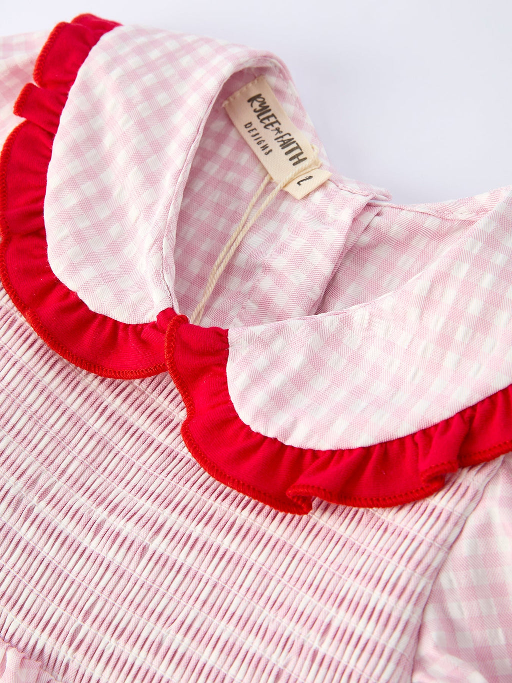 Girls Plaid Smocked Dress with Strawberry Applique - 100% Cotton