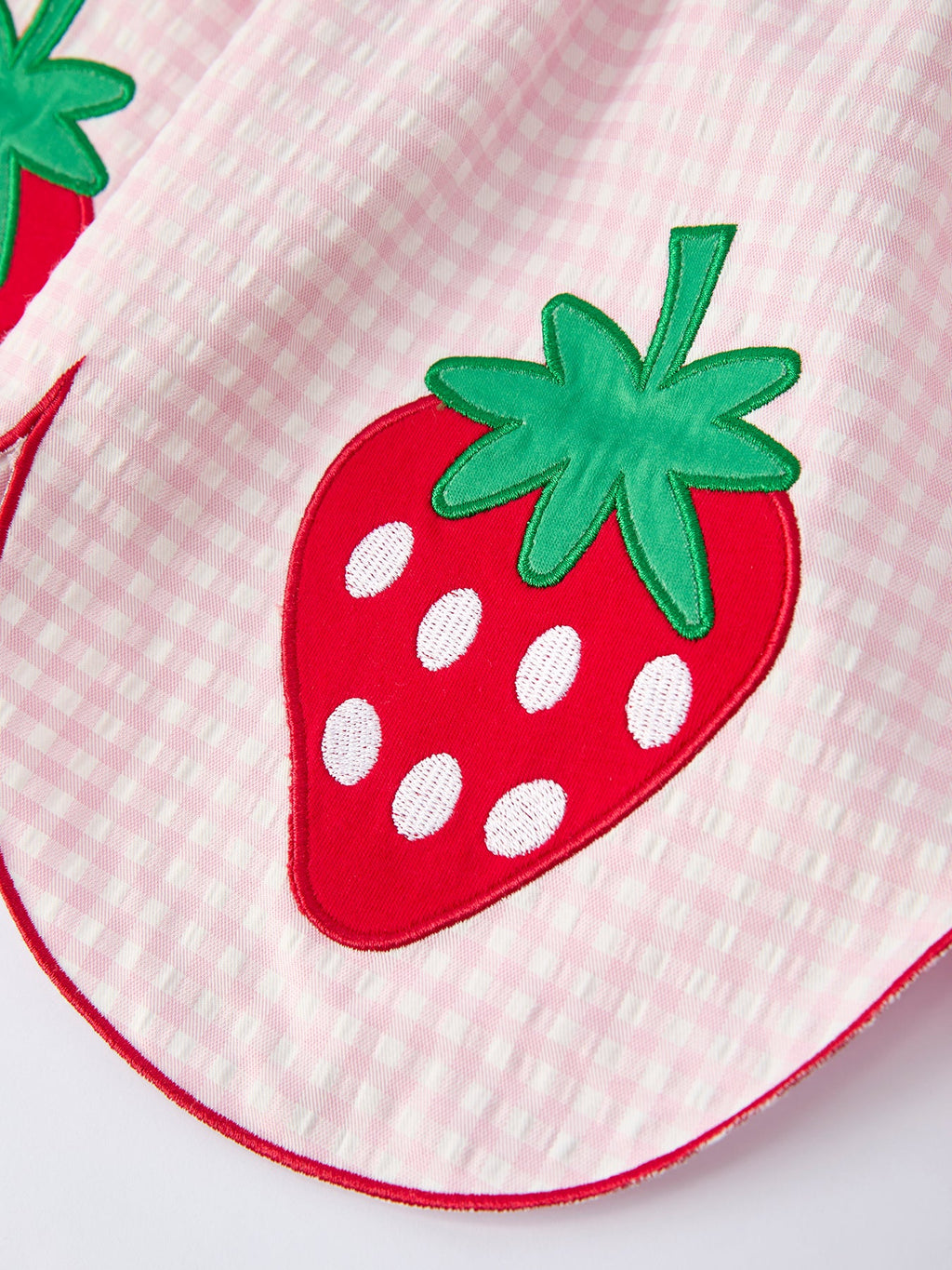 Girls Plaid Smocked Dress with Strawberry Applique - 100% Cotton