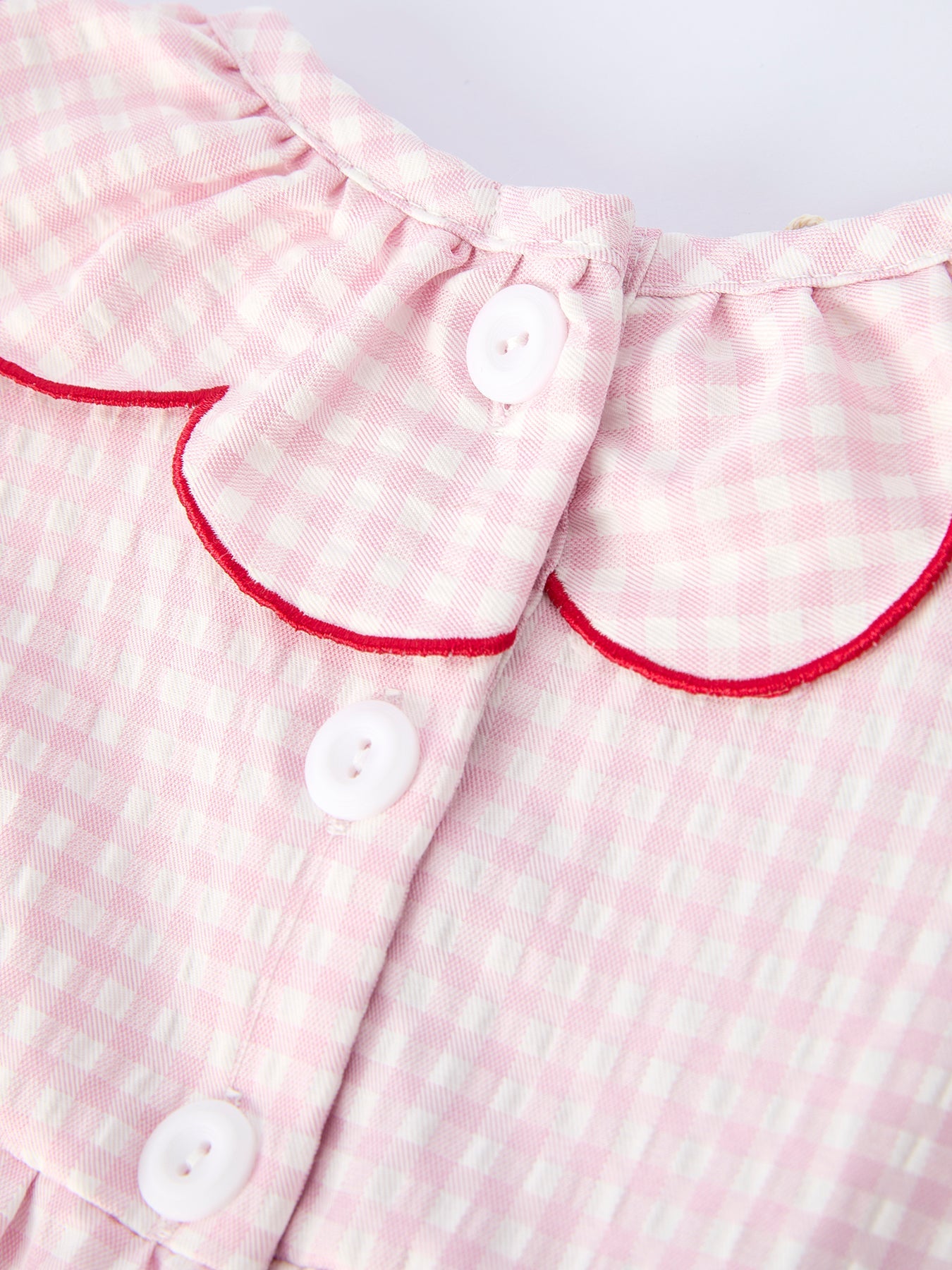 Baby Girls Plaid Smocked Romper with Strawberry Applique - 100% Cotton