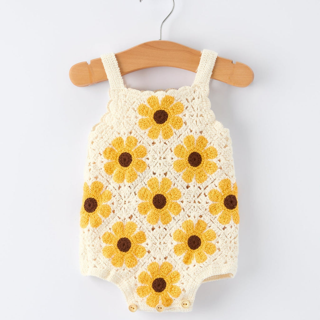 Baby Sunflower Crochet Romper - Handcrafted Summer Outfit