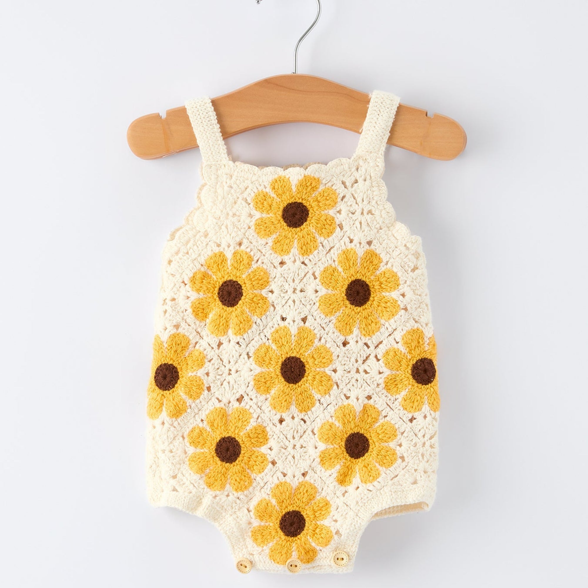 Baby Sunflower Crochet Romper - Handcrafted Summer Outfit