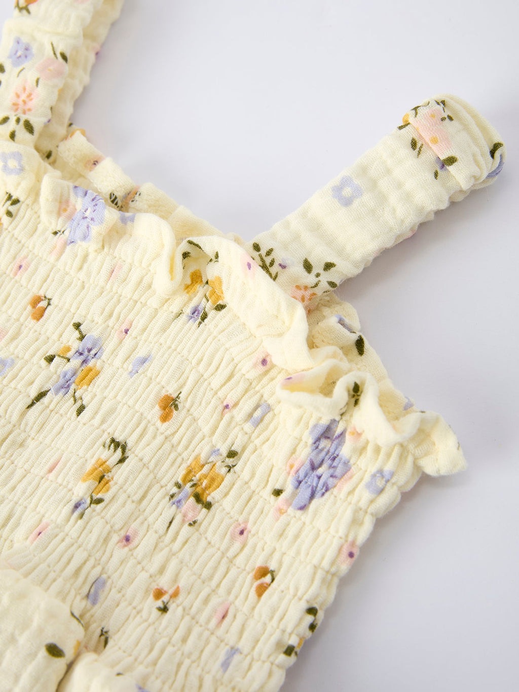 Baby Muslin Floral Smocked Romper with Matching Hat Set - 100% Cotton