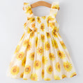 Girls Sunflower Smocked Ruffle Dress - 100% Cotton Summer Dress