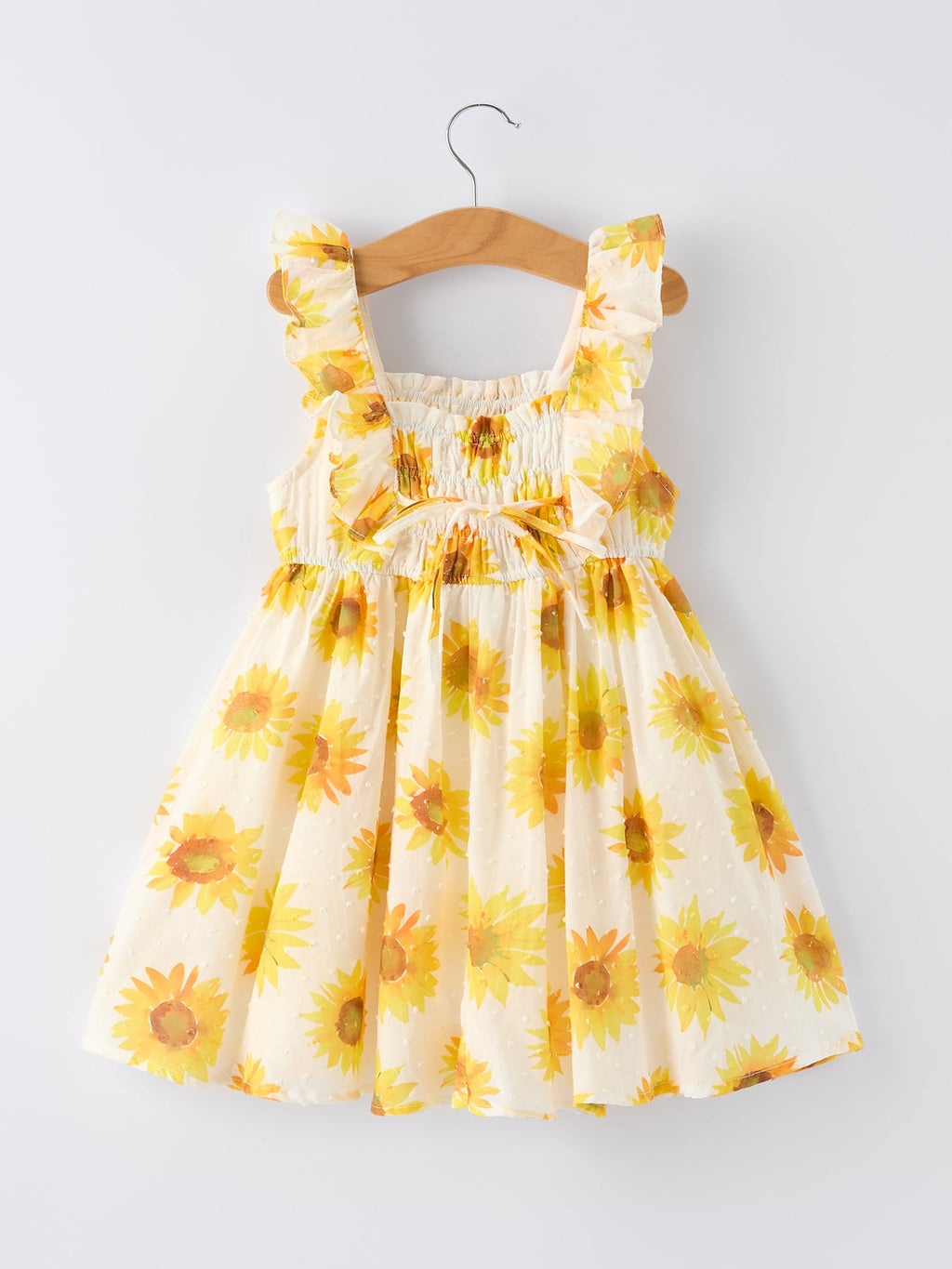 Girls Sunflower Smocked Ruffle Dress - 100% Cotton Summer Dress