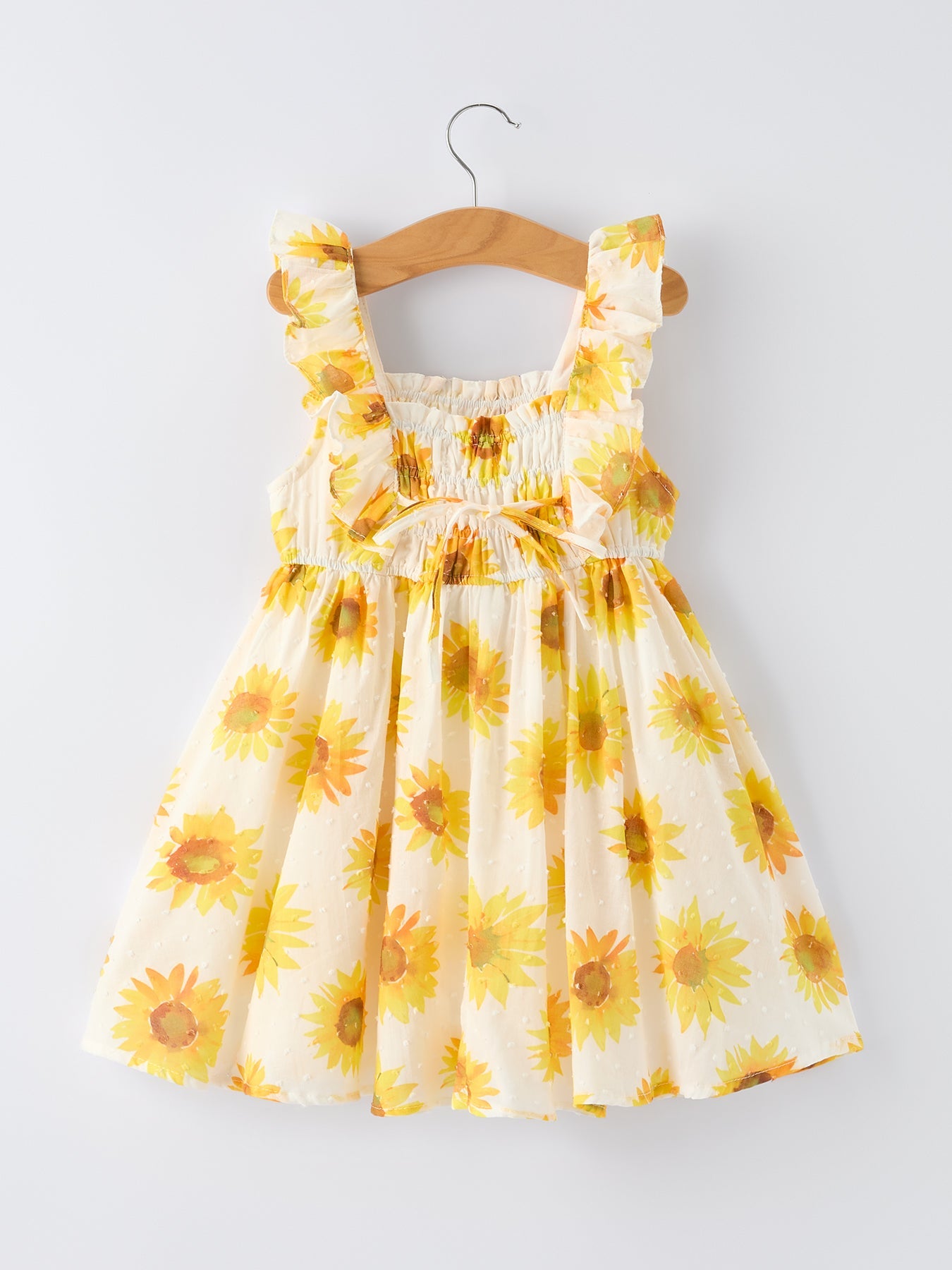 Girls Sunflower Smocked Ruffle Dress - 100% Cotton Summer Dress