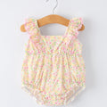 Girls Floral Smocked Ruffle Romper - 100% Cotton Spring Summer Outfit