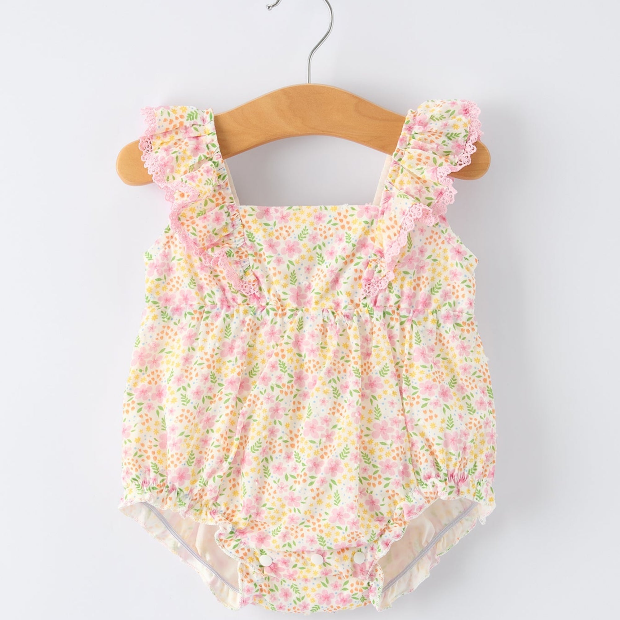 Girls Floral Smocked Ruffle Romper - 100% Cotton Spring Summer Outfit