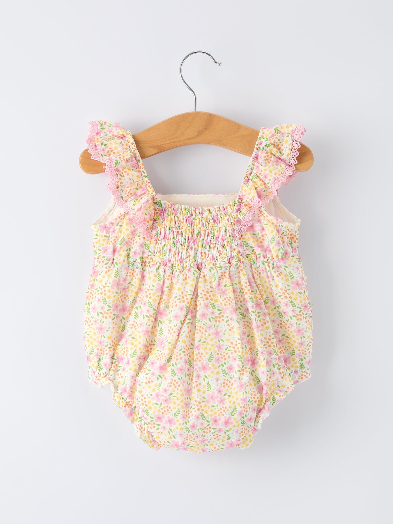 Girls Floral Smocked Ruffle Romper - 100% Cotton Spring Summer Outfit