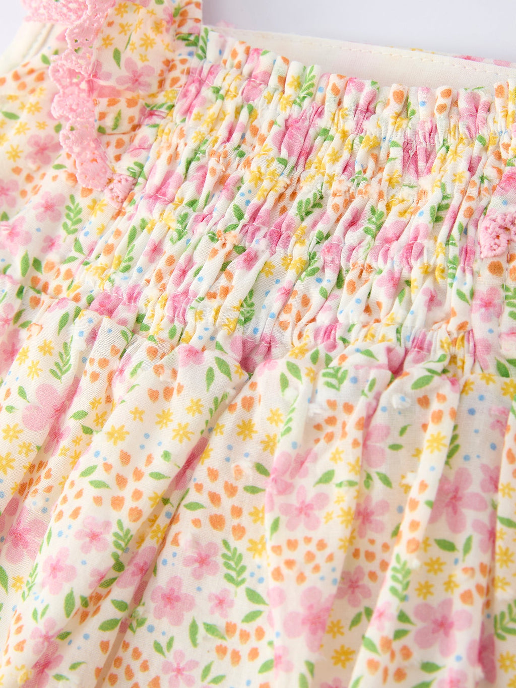 Girls Floral Smocked Ruffle Romper - 100% Cotton Spring Summer Outfit