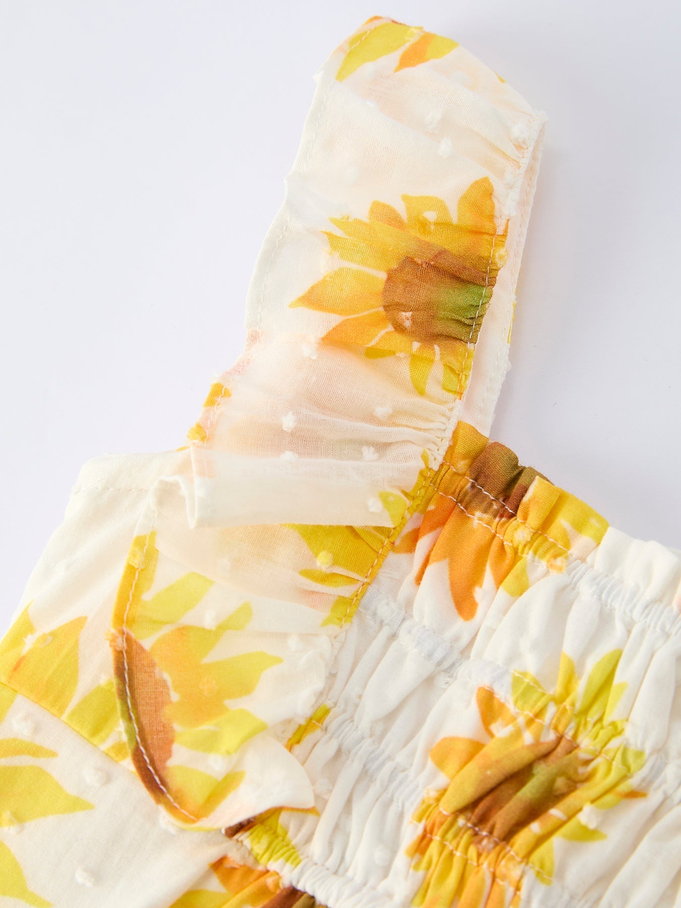 Girls Sunflower Smocked Ruffle Romper - 100% Cotton Summer Outfit