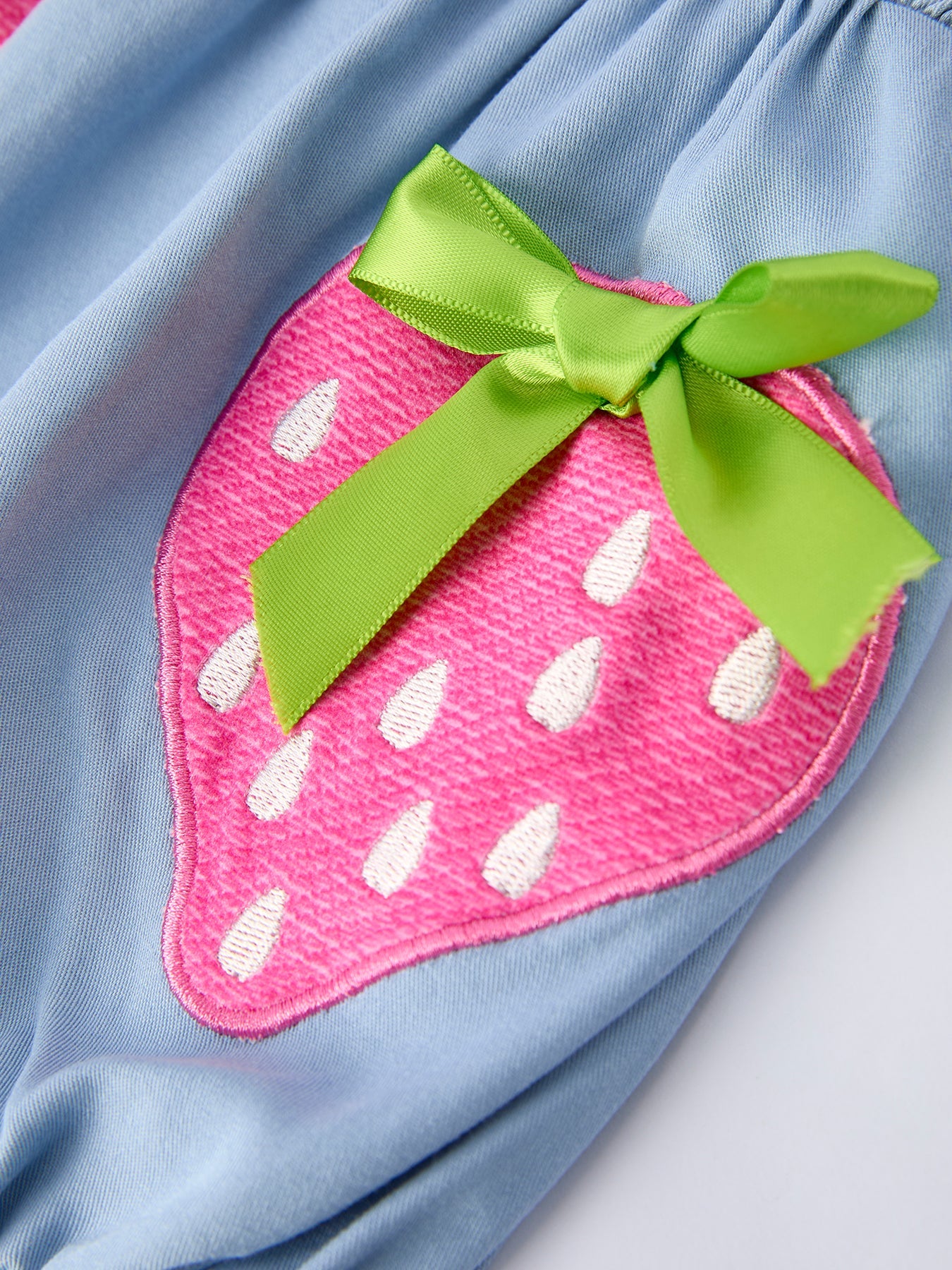 Girls Summer Strawberry Smocked Romper with Applique - Rayon Blend