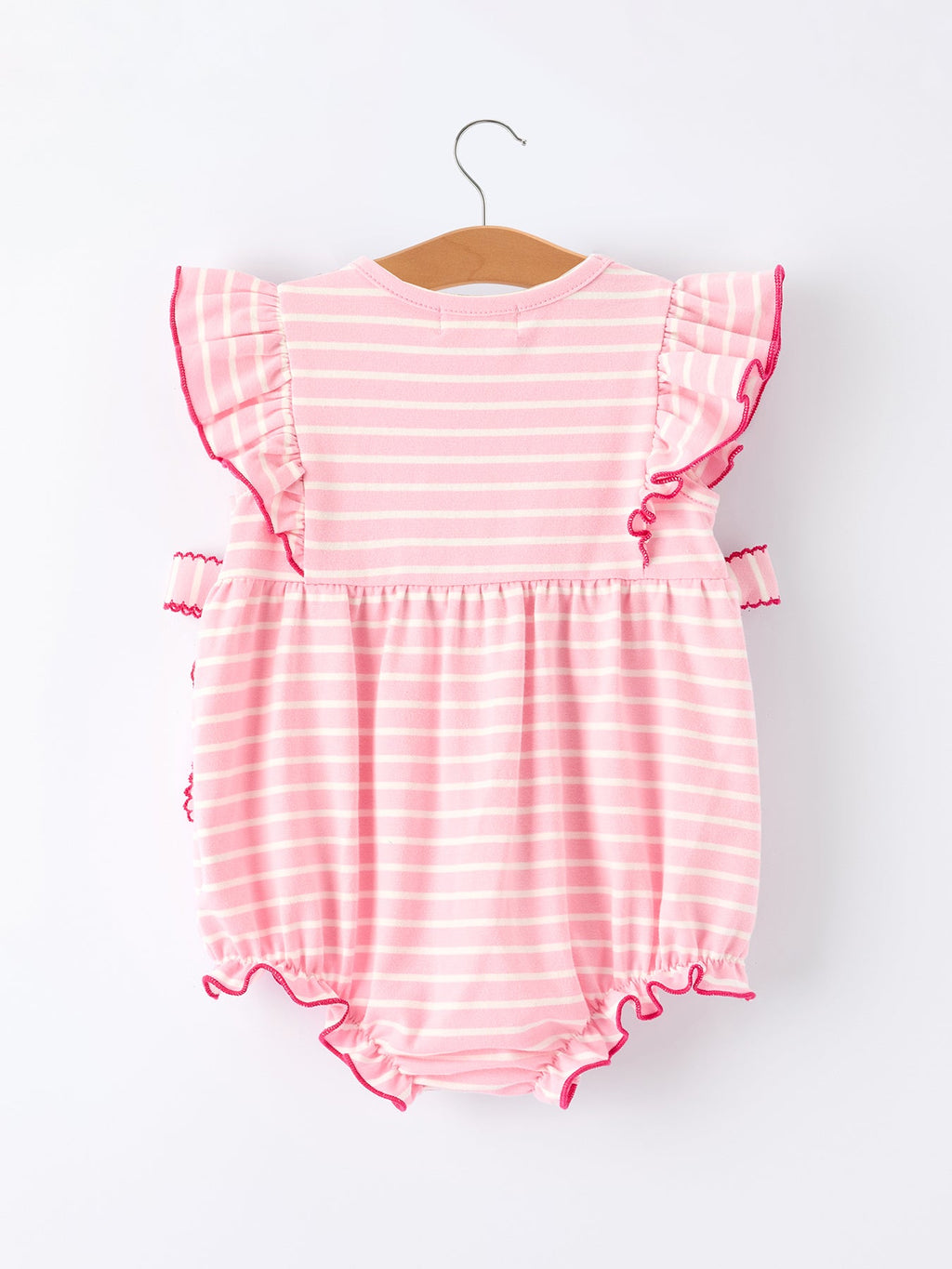 Girls Strawberry Embroidered Pink Stripe Smocked Romper - Cotton Blend