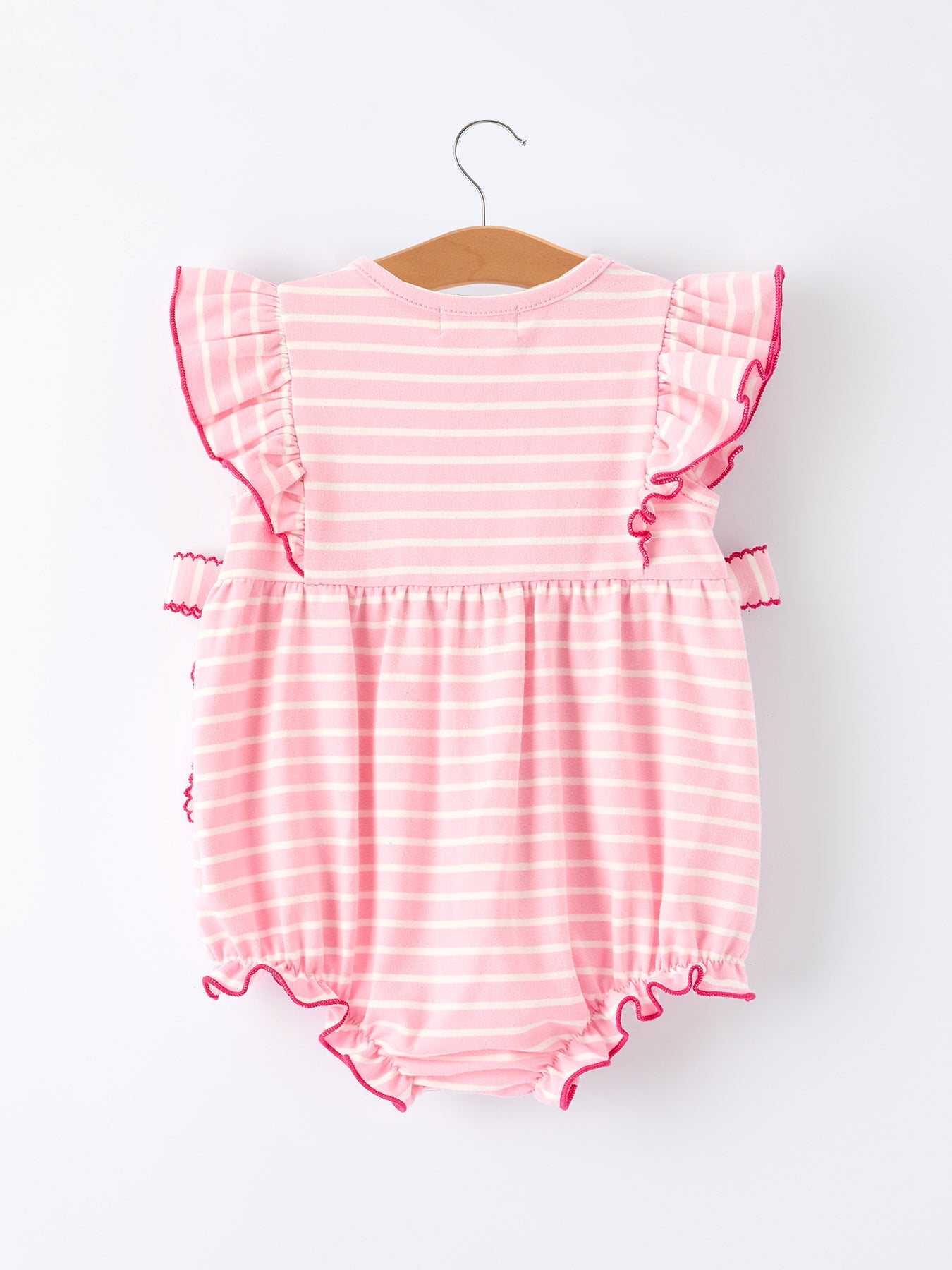Girls Strawberry Embroidered Pink Stripe Smocked Romper - Cotton Blend
