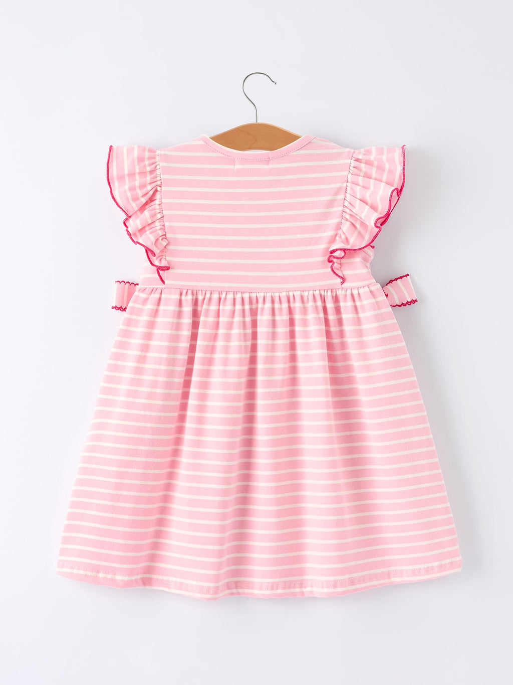 Girls Strawberry Embroidered Pink Stripe Smocked Dress - Cotton Blend