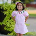 Girls Pink Farm Smocked Embroidered Dress - 100% Cotton Holiday Dress