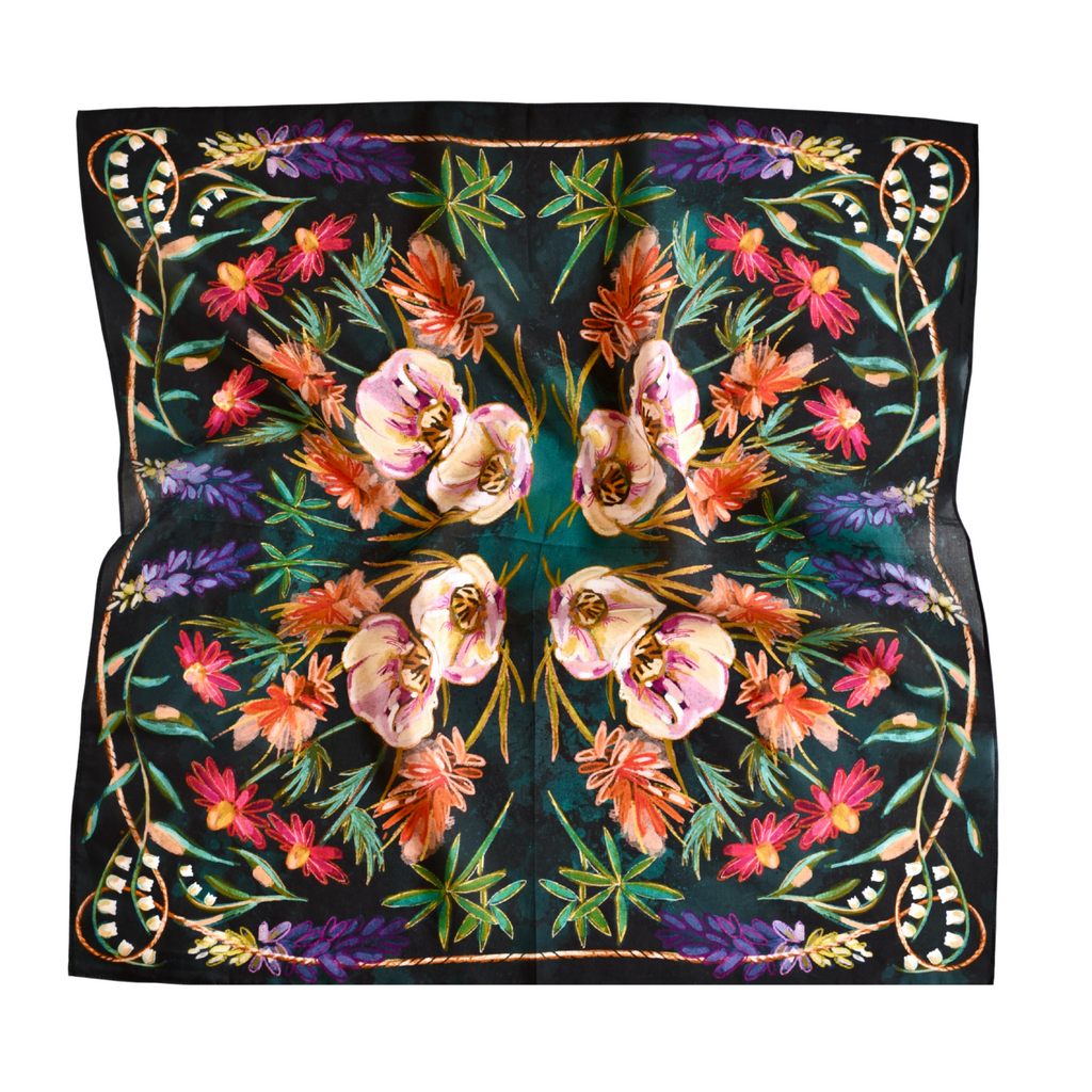 Vivid Wildflowers Western Cowgirl Silk Wild Rag Scarf