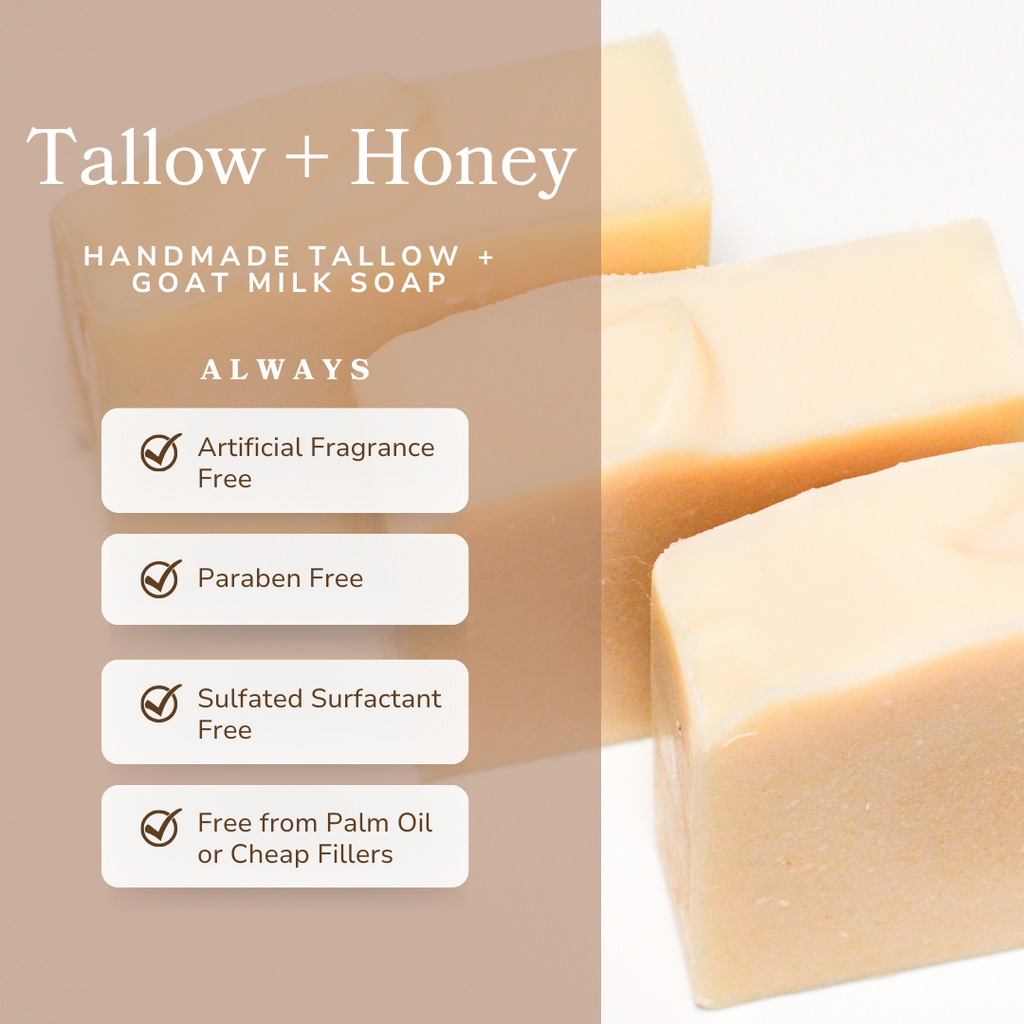 Pure Tallow + Honey Fragrance-Free Goat Milk Soap Bar - Unscented Natural Cleanser