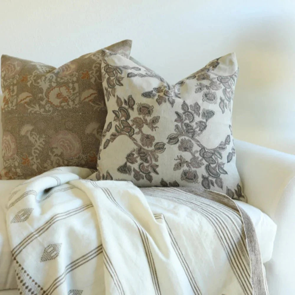 Mira Linen Floral Throw Pillow Cover - Orchid