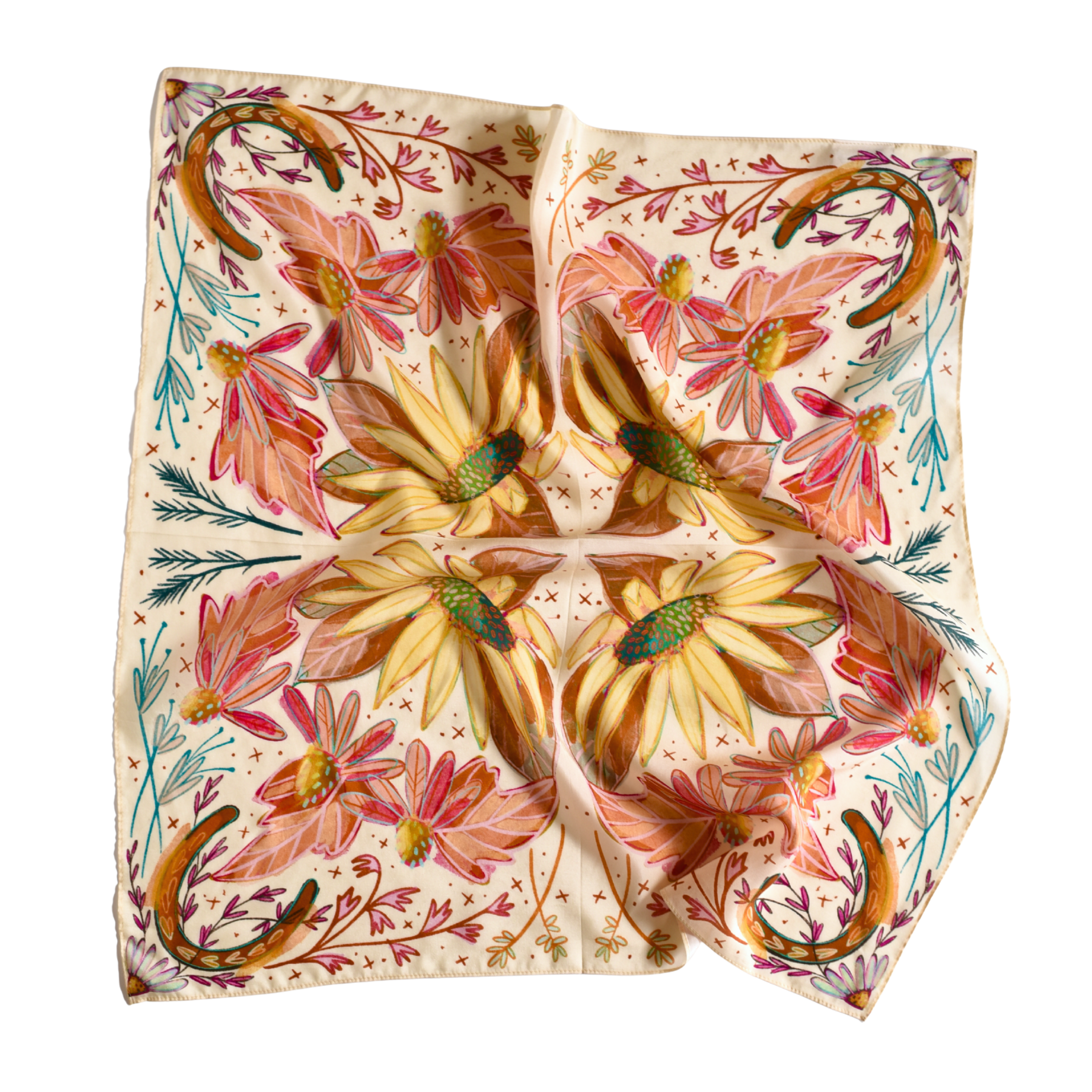Lucky Wildflowers Large 100% Mulberry Silk Western Wild Rag Scarf