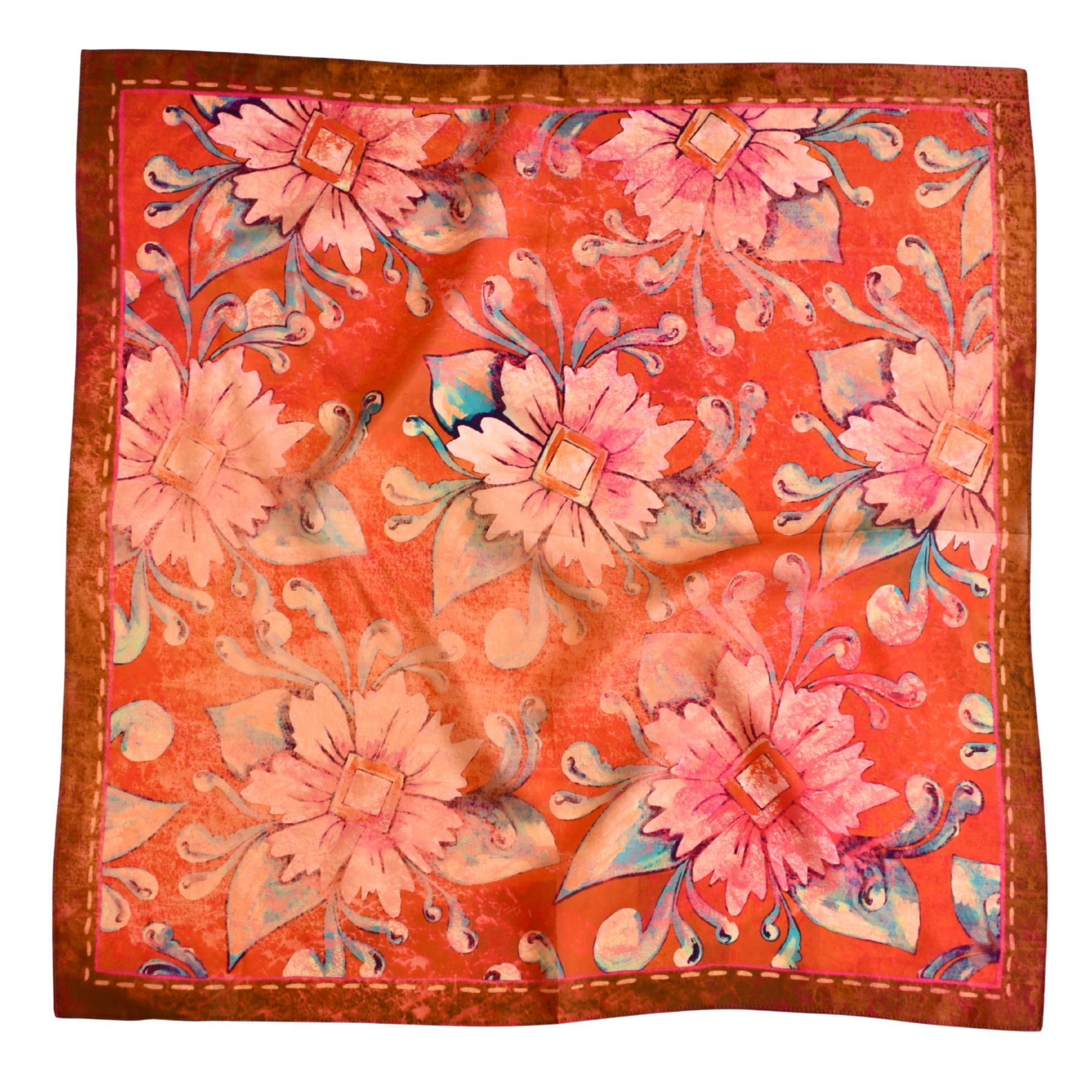 Rust Rodeo Red Floral Silk Western Cowgirl Wild Rag Scarf