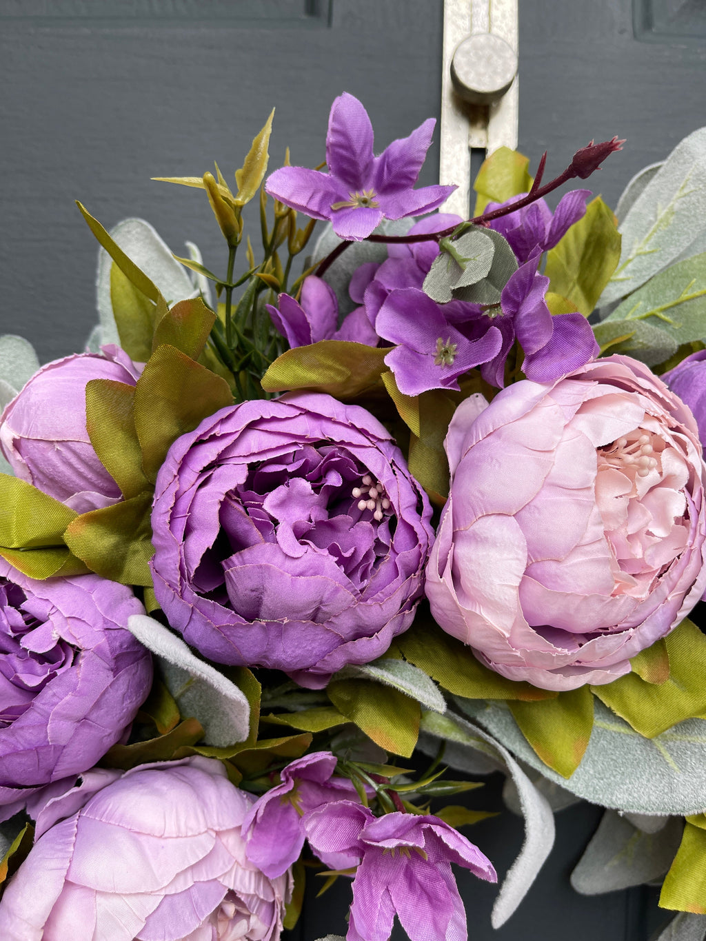 Purple Peony Spring Wreath - Handcrafted Grapevine Door Wreath