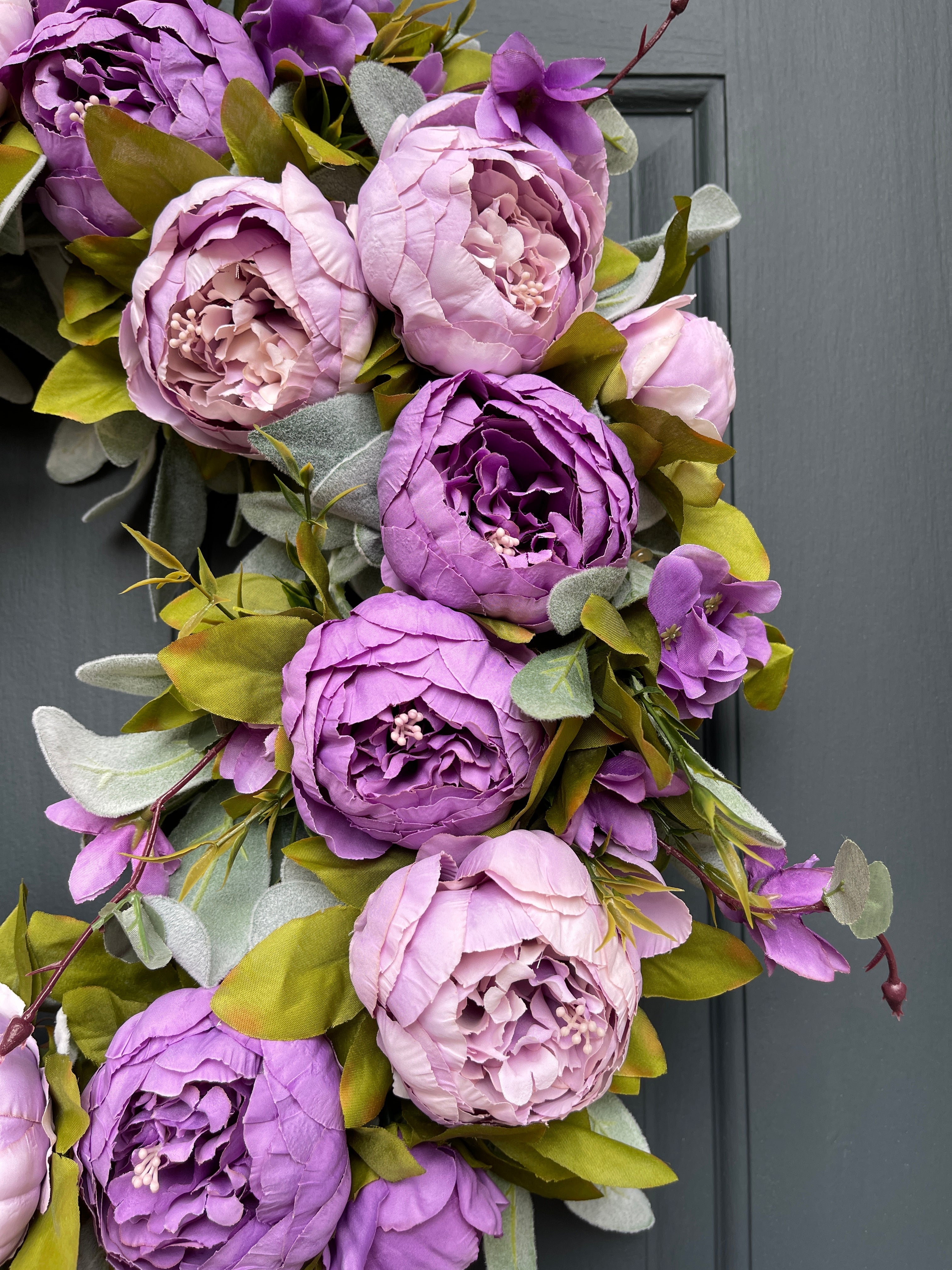 Purple Peony Spring Wreath - Handcrafted Grapevine Door Wreath