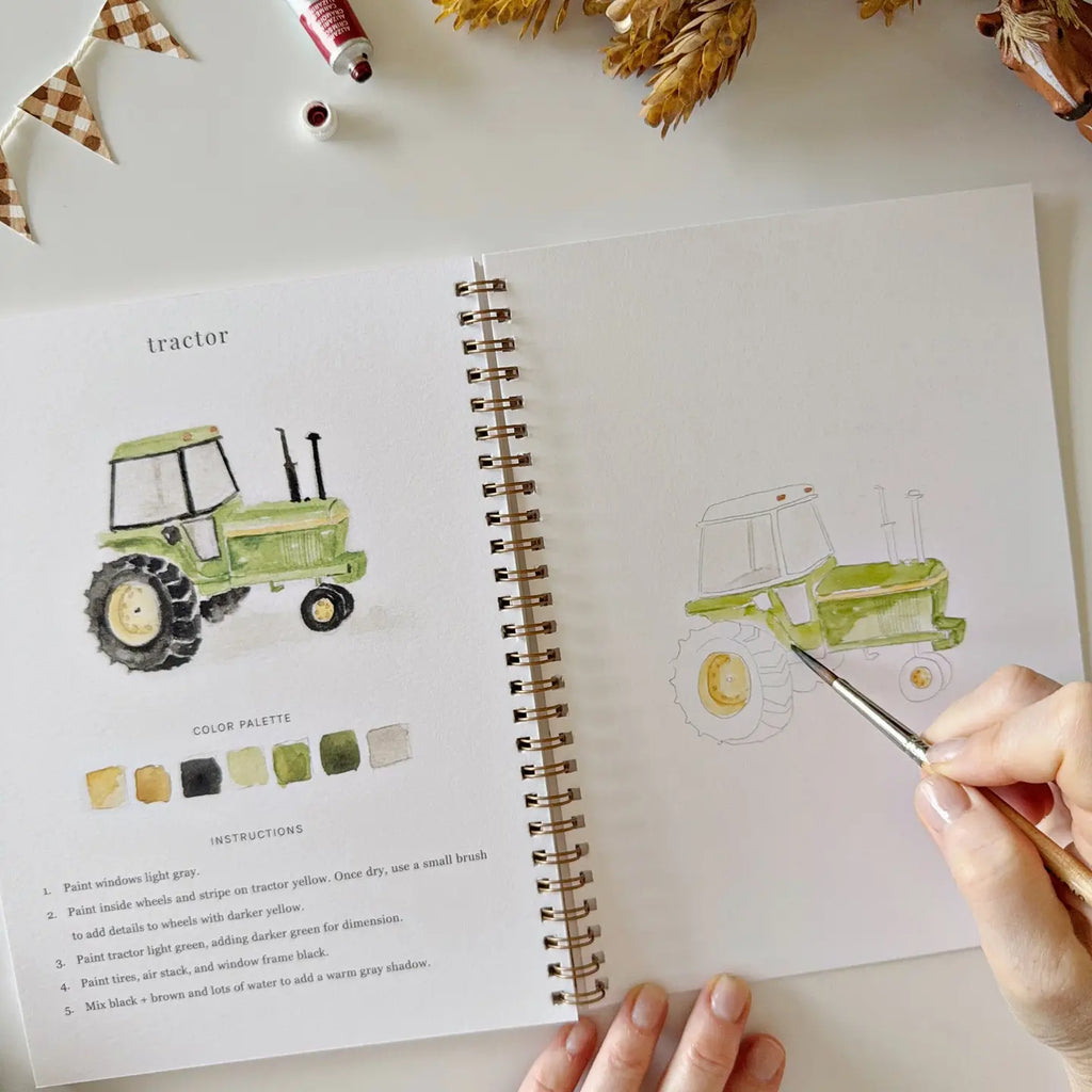 Farm Watercolor Workbook - 12 Guided Painting Projects