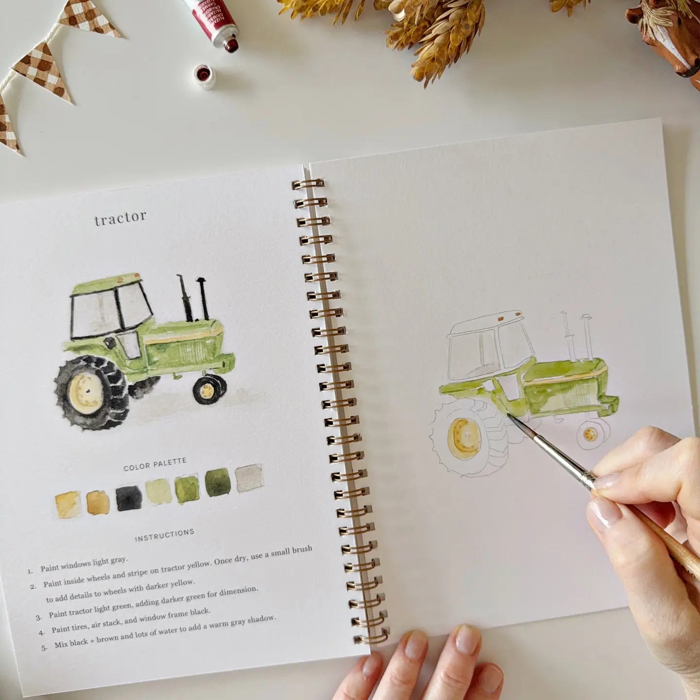 Farm Watercolor Workbook - 12 Guided Painting Projects