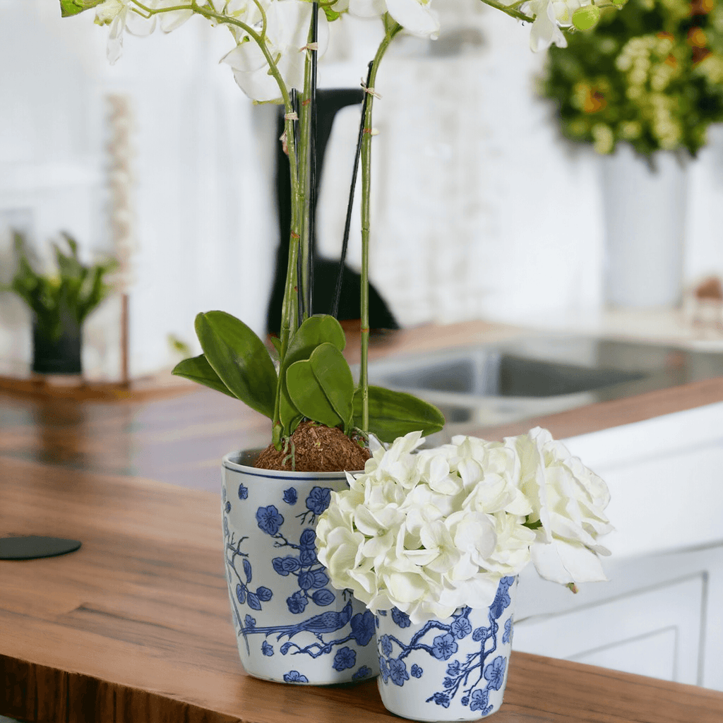 Chinoiserie Blue & White Porcelain Vases - Hand-Painted